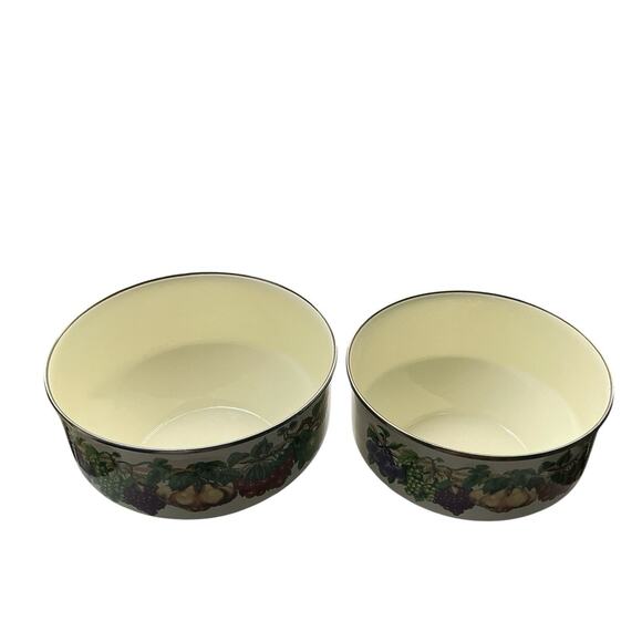 Vintage Tabletops Unlimited Kensington Garden Enamelware Bowls - Set of 2 - Picture 4 of 11